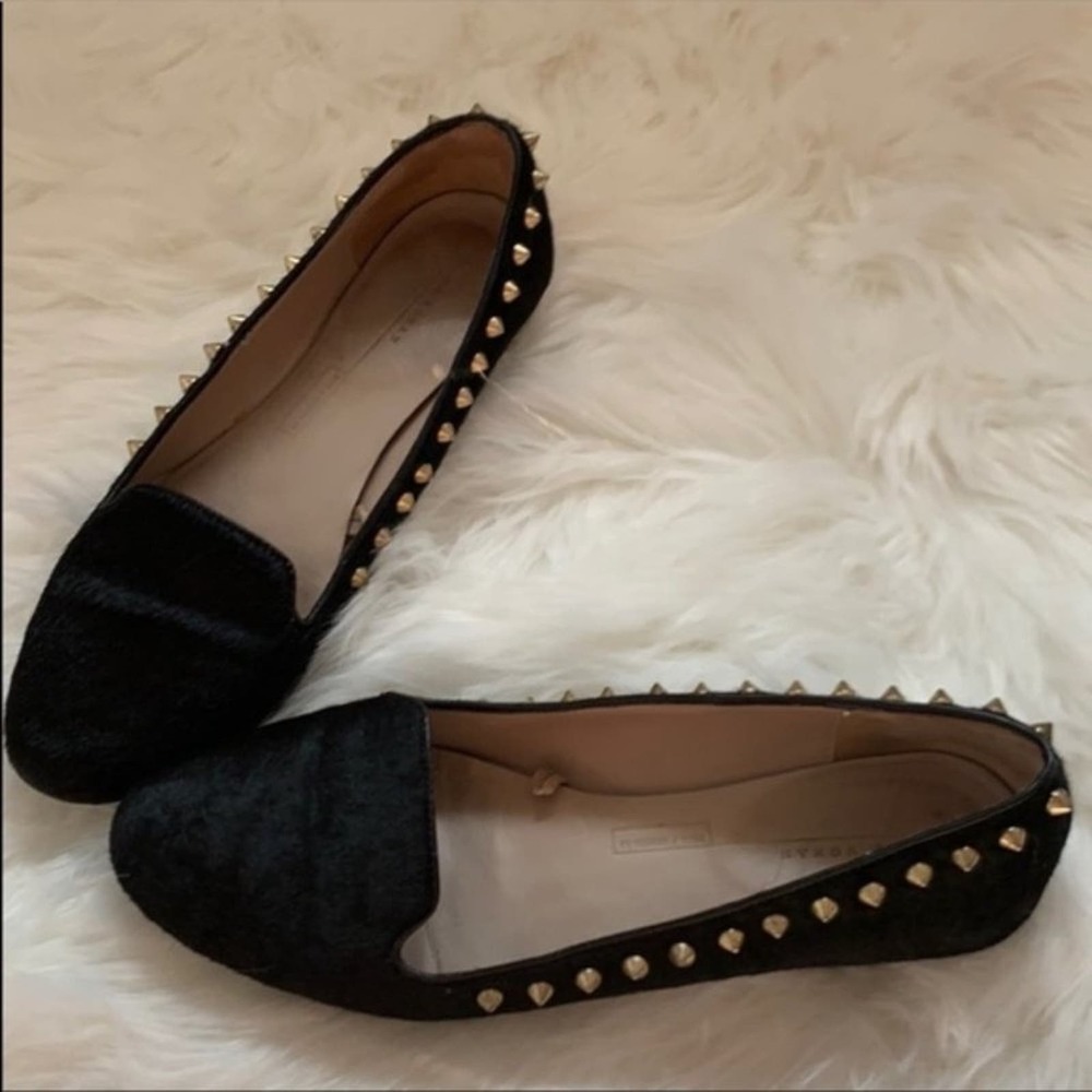 Zara Spike Stud Calf Hair Loafers